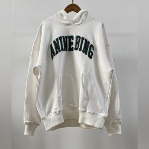 Anine Bing White Hoodie with Black Logo